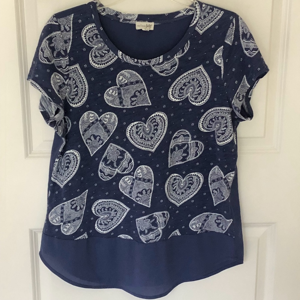 Mason Jules Novelty Hearts Top with Sheer Back Large